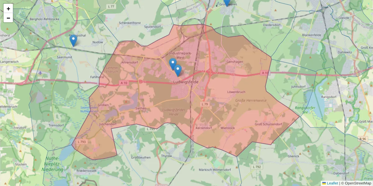 Karte des Postleitzahlen Bereichs  und der umliegenden Postleitzahlen in Deutschland