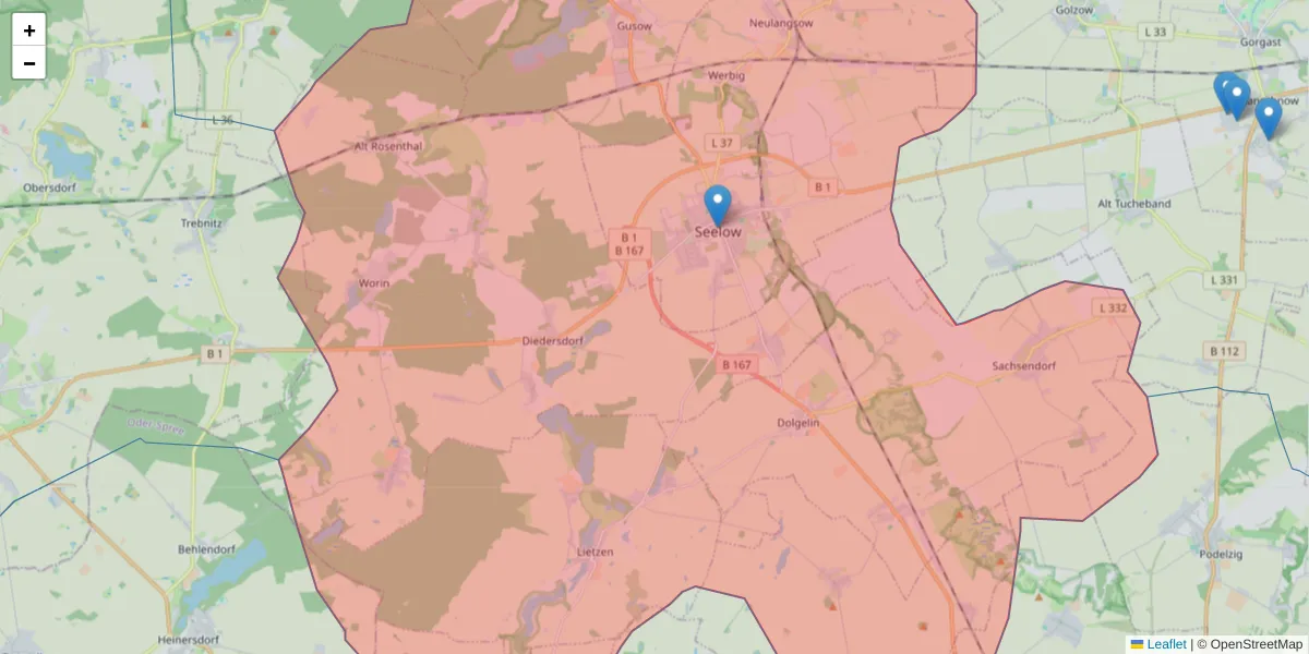Karte des Postleitzahlen Bereichs  und der umliegenden Postleitzahlen in Deutschland
