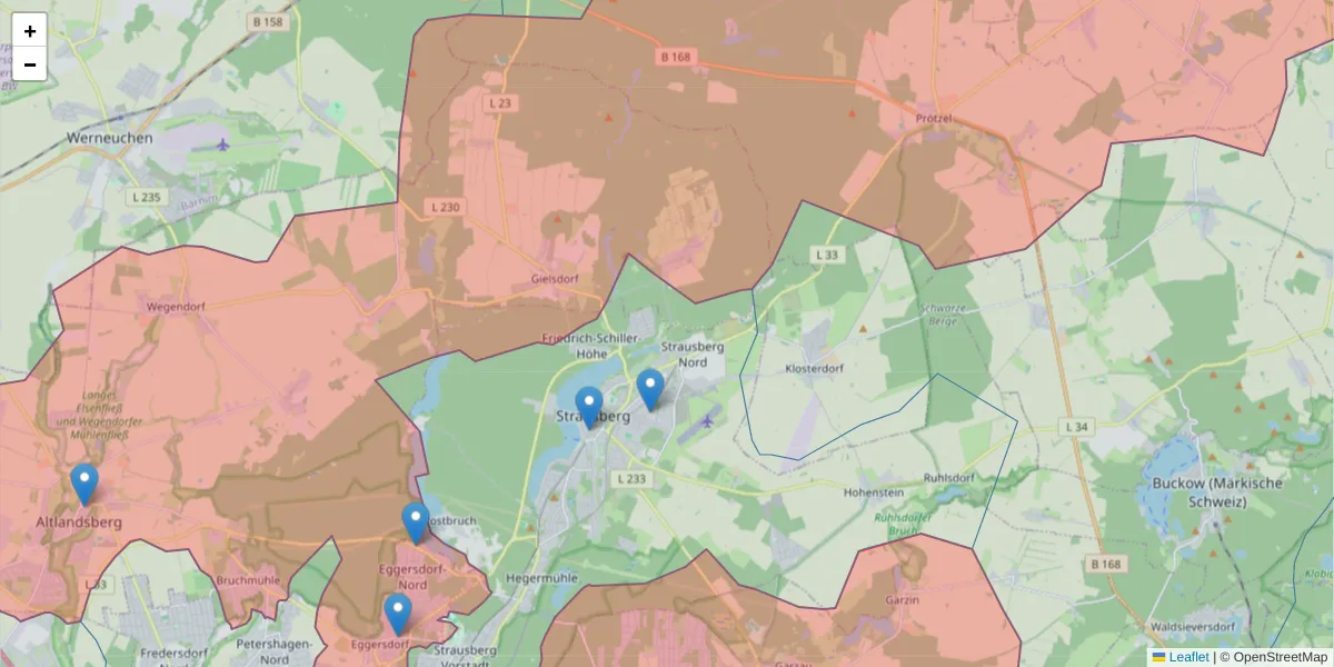 Karte des Postleitzahlen Bereichs  und der umliegenden Postleitzahlen in Deutschland