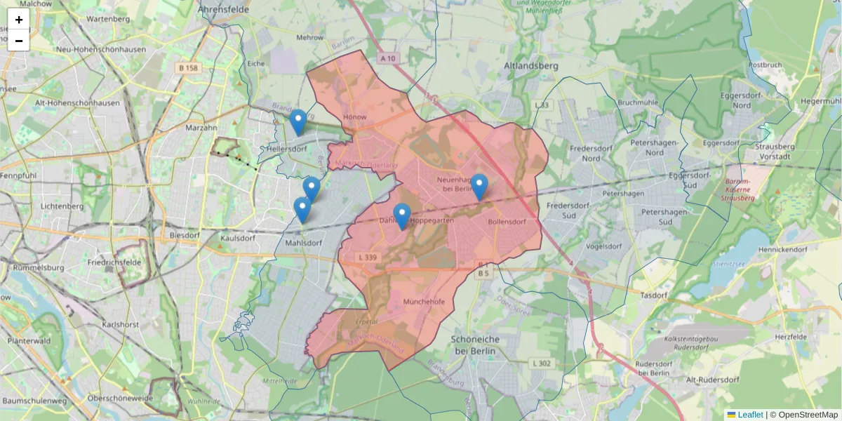 Karte des Postleitzahlen Bereichs  und der umliegenden Postleitzahlen in Deutschland