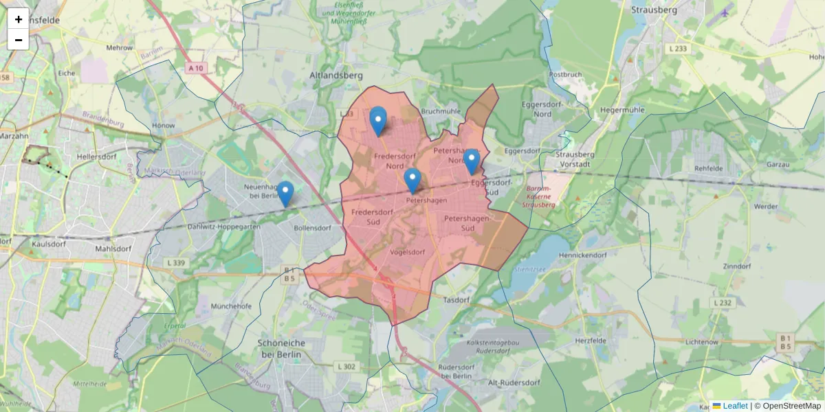 Karte des Postleitzahlen Bereichs  und der umliegenden Postleitzahlen in Deutschland