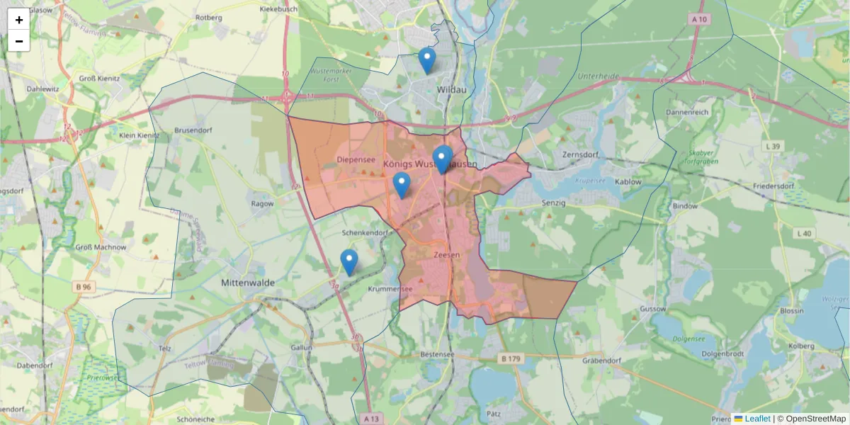 Karte des Postleitzahlen Bereichs  und der umliegenden Postleitzahlen in Deutschland