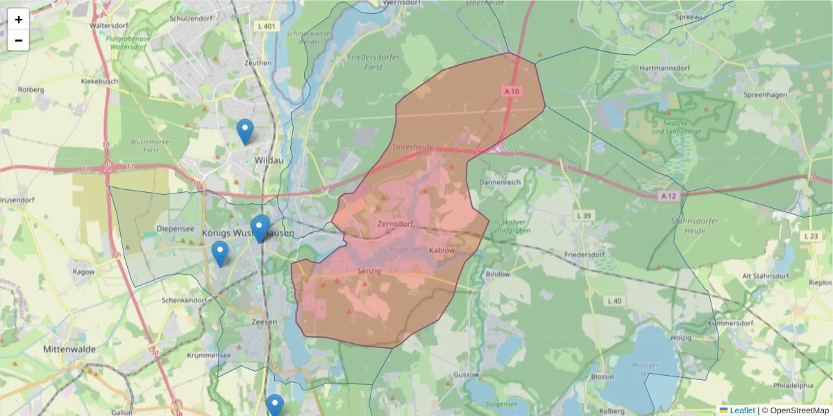 Karte des Postleitzahlen Bereichs  und der umliegenden Postleitzahlen in Deutschland