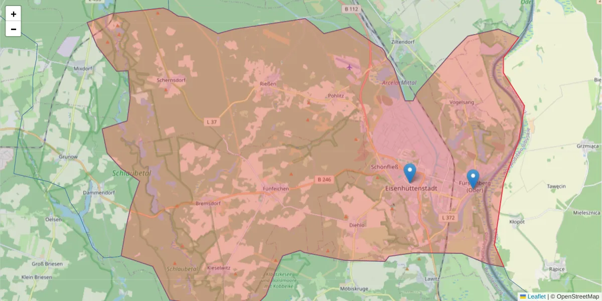 Karte des Postleitzahlen Bereichs  und der umliegenden Postleitzahlen in Deutschland