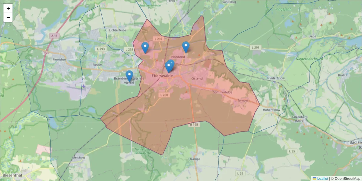 Karte des Postleitzahlen Bereichs  und der umliegenden Postleitzahlen in Deutschland