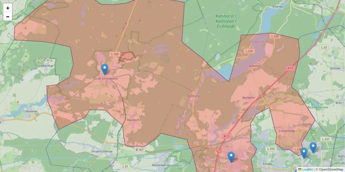 Karte des Postleitzahlen Bereichs  und der umliegenden Postleitzahlen in Deutschland