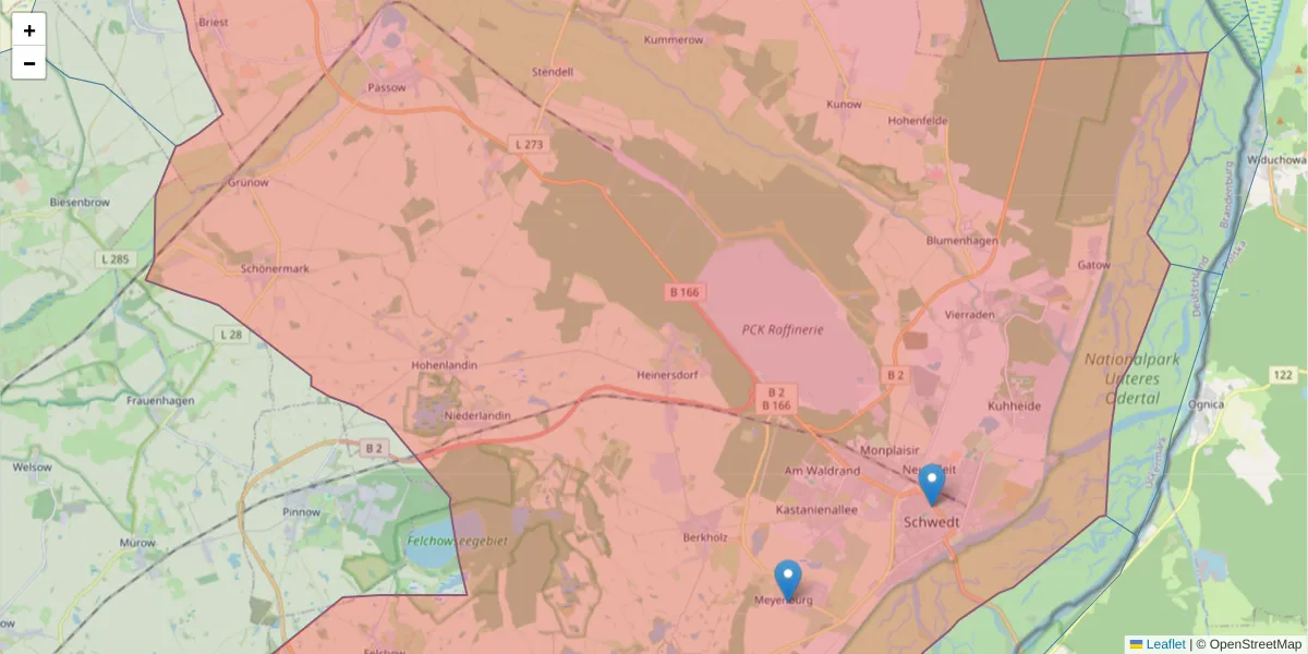 Karte des Postleitzahlen Bereichs  und der umliegenden Postleitzahlen in Deutschland
