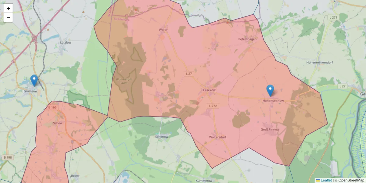 Karte des Postleitzahlen Bereichs  und der umliegenden Postleitzahlen in Deutschland