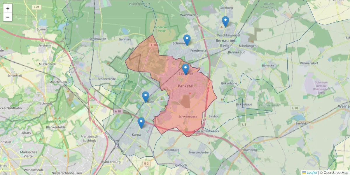 Karte des Postleitzahlen Bereichs  und der umliegenden Postleitzahlen in Deutschland
