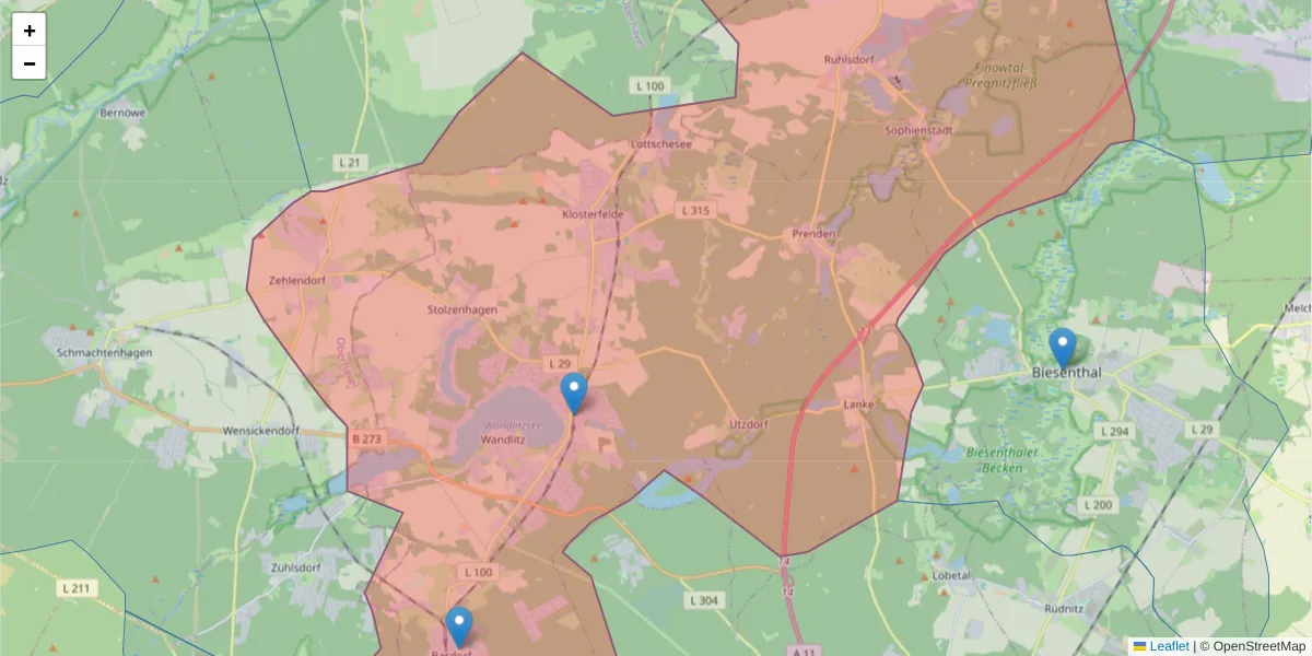 Karte des Postleitzahlen Bereichs  und der umliegenden Postleitzahlen in Deutschland