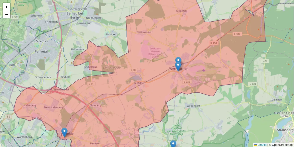 Karte des Postleitzahlen Bereichs  und der umliegenden Postleitzahlen in Deutschland