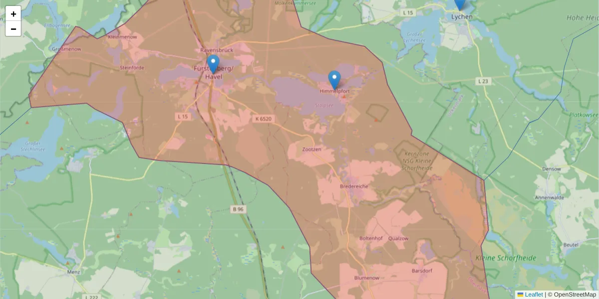 Karte des Postleitzahlen Bereichs  und der umliegenden Postleitzahlen in Deutschland