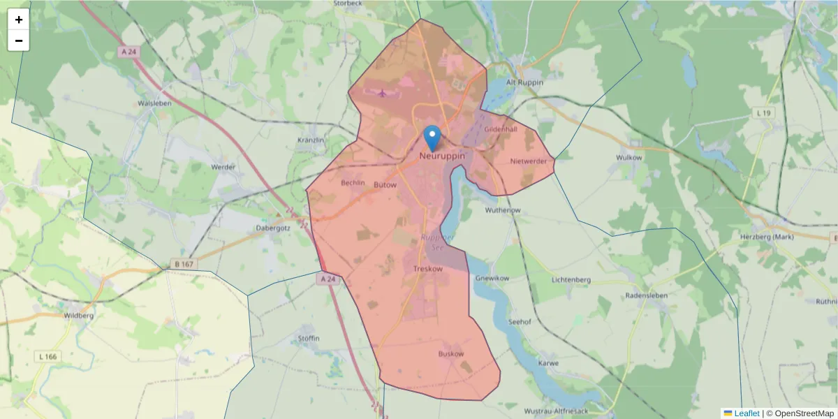 Karte des Postleitzahlen Bereichs  und der umliegenden Postleitzahlen in Deutschland
