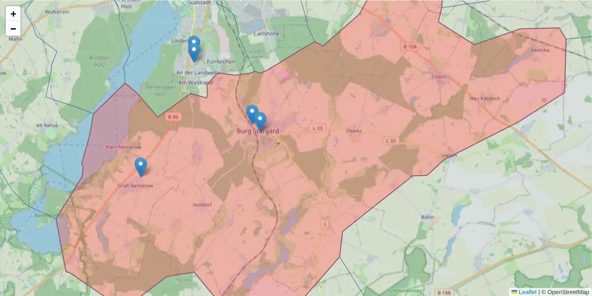 Karte des Postleitzahlen Bereichs  und der umliegenden Postleitzahlen in Deutschland