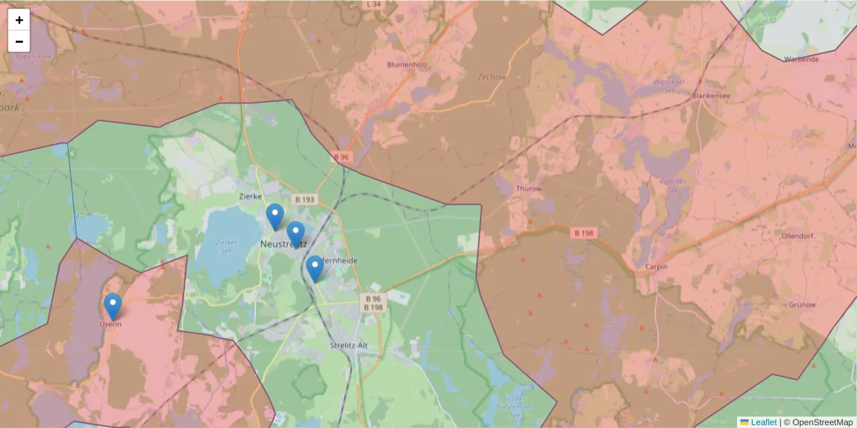 Karte des Postleitzahlen Bereichs  und der umliegenden Postleitzahlen in Deutschland