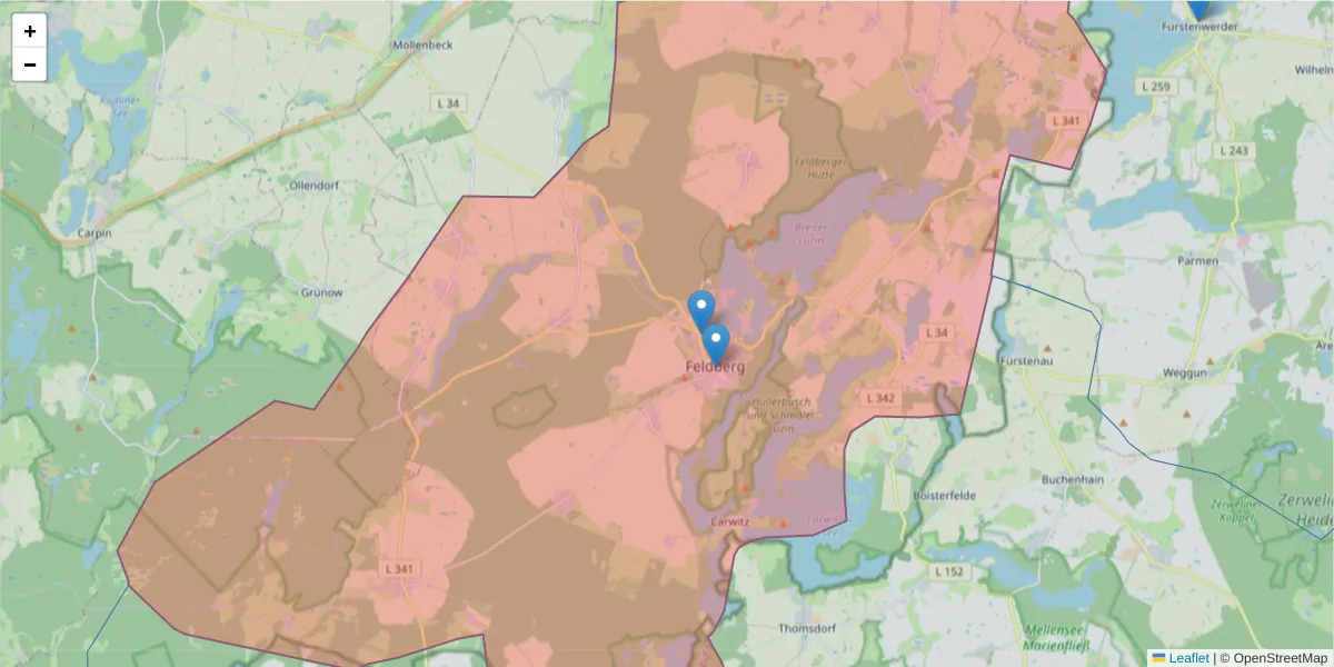 Karte des Postleitzahlen Bereichs  und der umliegenden Postleitzahlen in Deutschland
