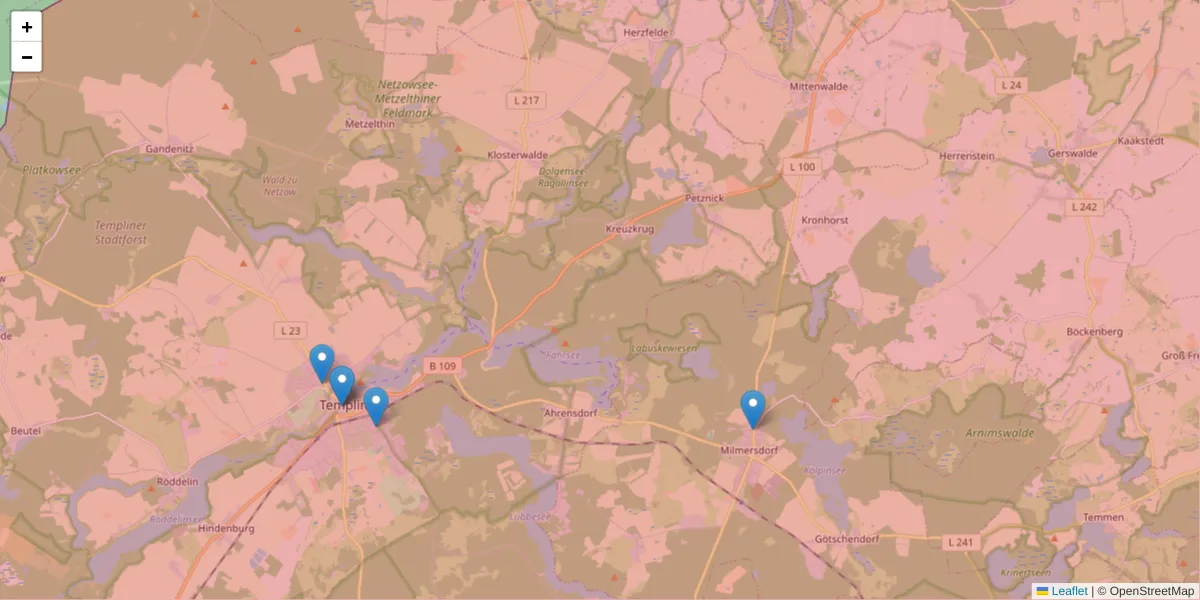 Karte des Postleitzahlen Bereichs  und der umliegenden Postleitzahlen in Deutschland