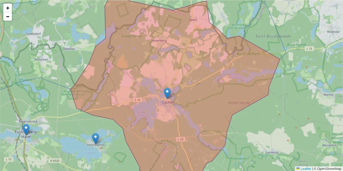 Karte des Postleitzahlen Bereichs  und der umliegenden Postleitzahlen in Deutschland