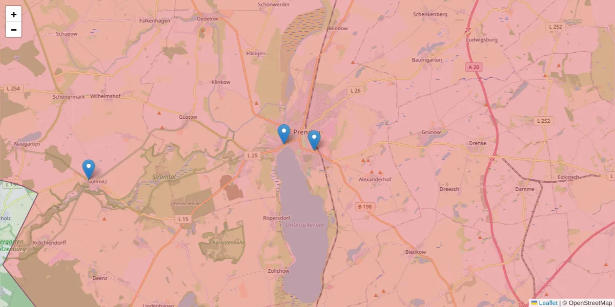 Karte des Postleitzahlen Bereichs  und der umliegenden Postleitzahlen in Deutschland