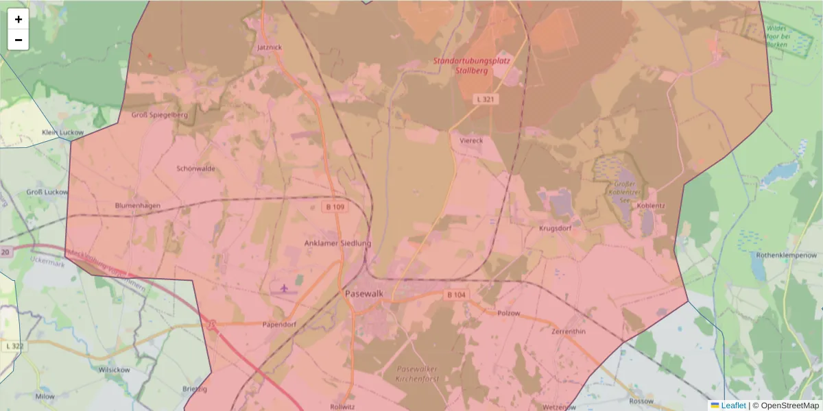 Karte des Postleitzahlen Bereichs  und der umliegenden Postleitzahlen in Deutschland