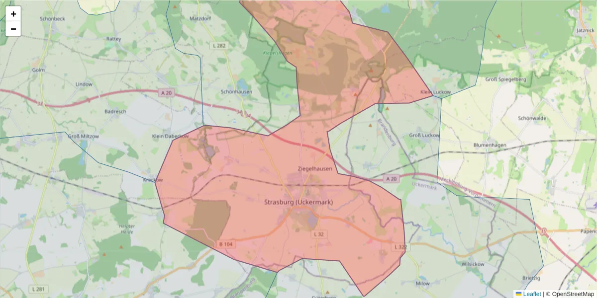 Karte des Postleitzahlen Bereichs  und der umliegenden Postleitzahlen in Deutschland