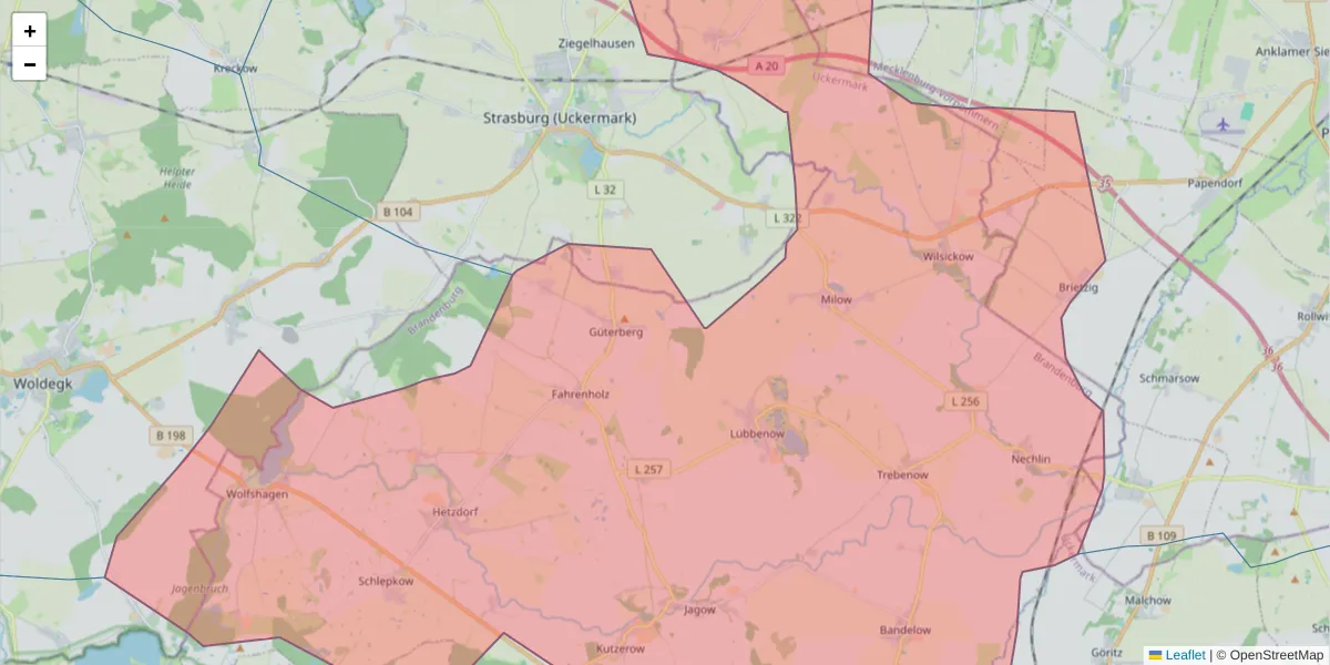 Karte des Postleitzahlen Bereichs  und der umliegenden Postleitzahlen in Deutschland