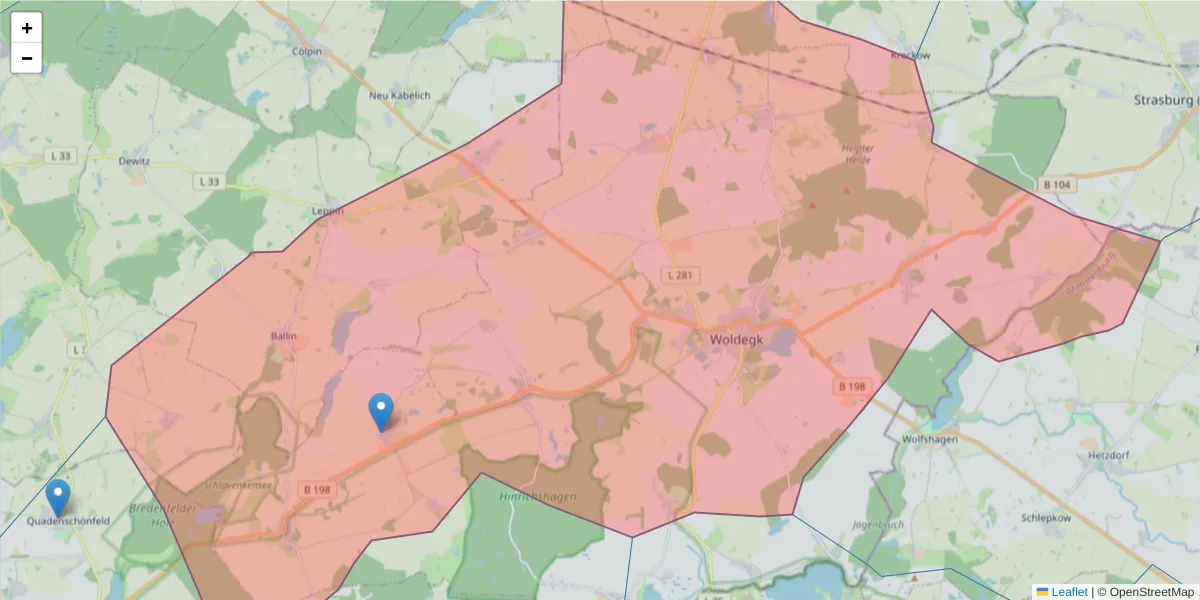 Karte des Postleitzahlen Bereichs  und der umliegenden Postleitzahlen in Deutschland