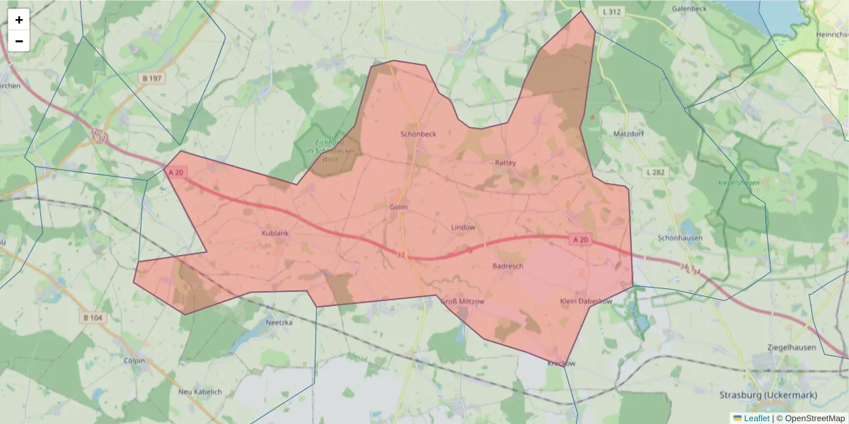 Karte des Postleitzahlen Bereichs  und der umliegenden Postleitzahlen in Deutschland