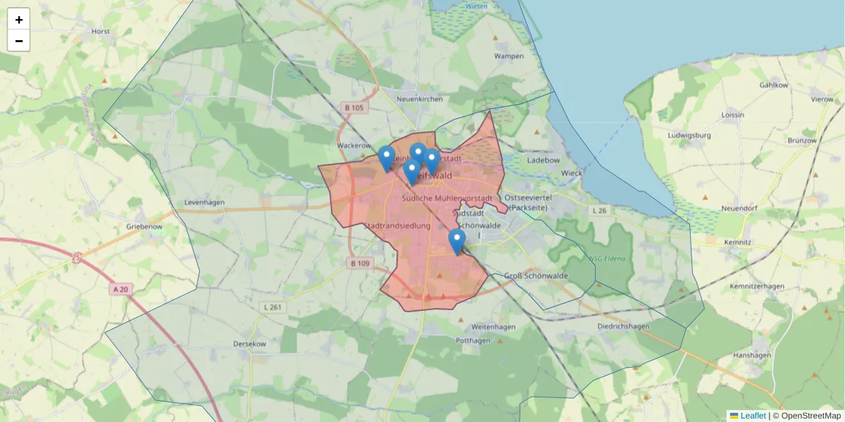 Karte des Postleitzahlen Bereichs  und der umliegenden Postleitzahlen in Deutschland