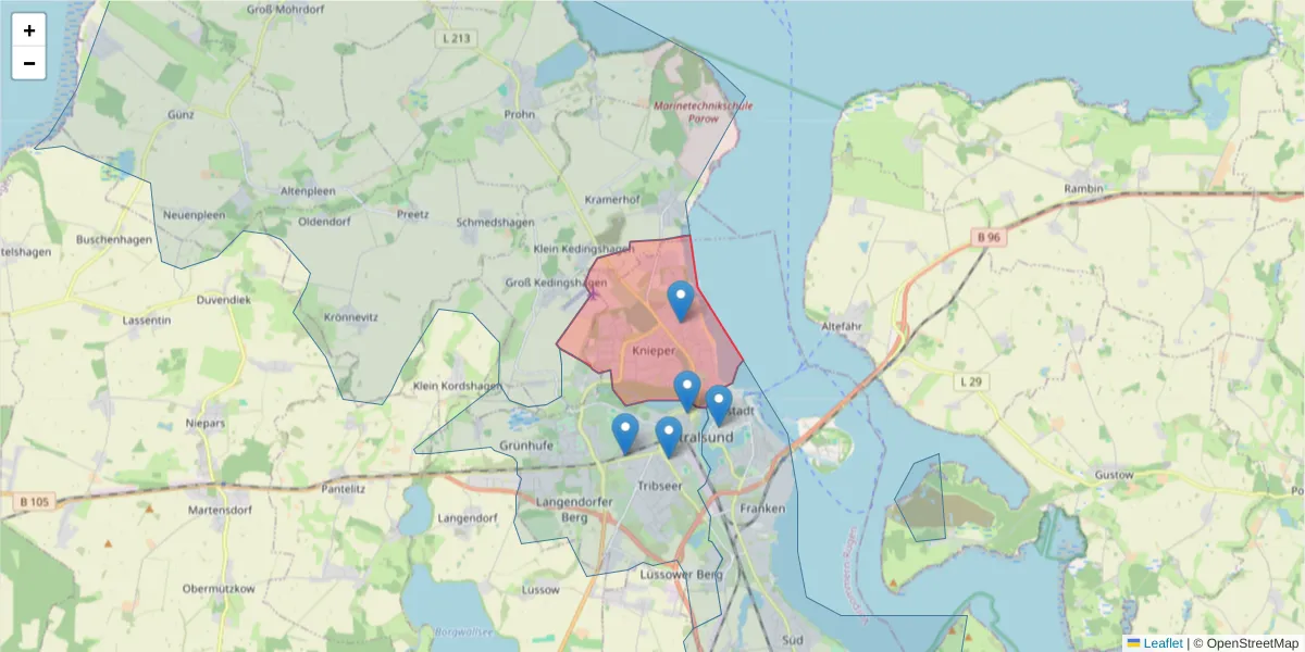 Karte des Postleitzahlen Bereichs  und der umliegenden Postleitzahlen in Deutschland