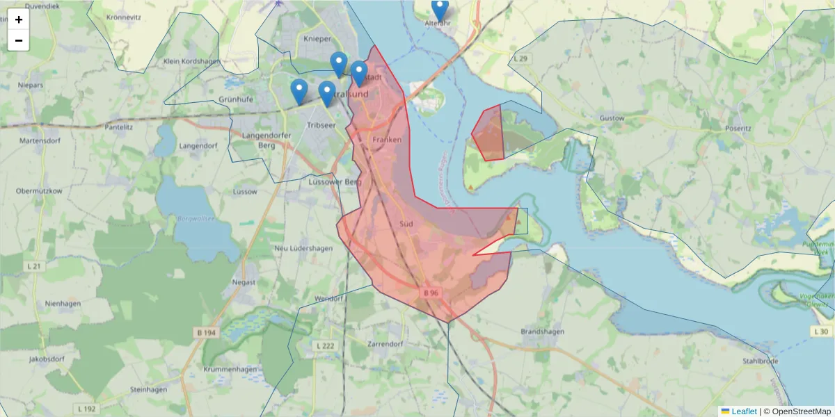 Karte des Postleitzahlen Bereichs  und der umliegenden Postleitzahlen in Deutschland