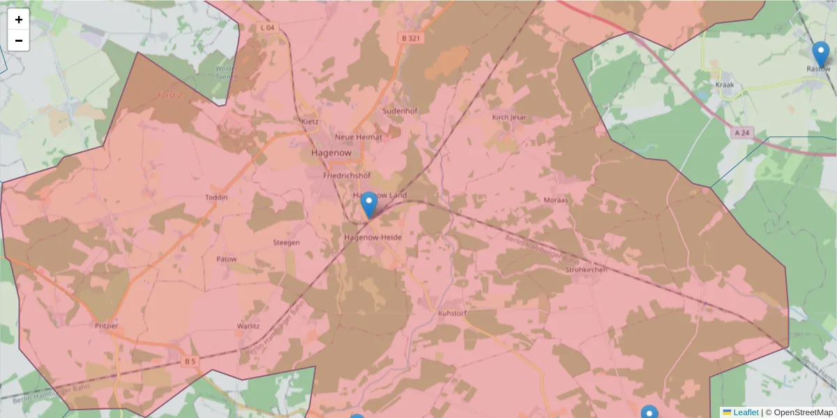 Karte des Postleitzahlen Bereichs  und der umliegenden Postleitzahlen in Deutschland