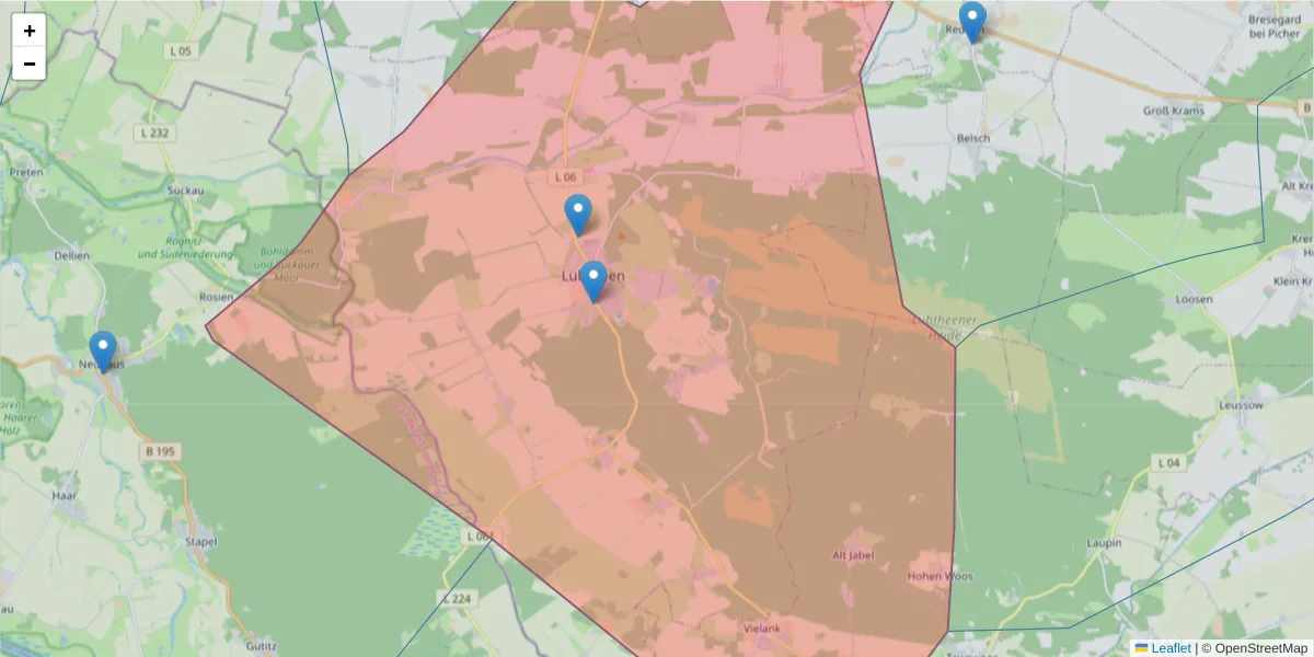Karte des Postleitzahlen Bereichs  und der umliegenden Postleitzahlen in Deutschland
