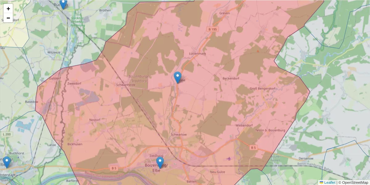 Karte des Postleitzahlen Bereichs  und der umliegenden Postleitzahlen in Deutschland