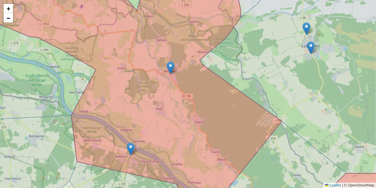Karte des Postleitzahlen Bereichs  und der umliegenden Postleitzahlen in Deutschland