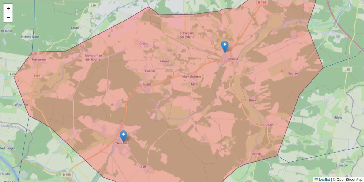 Karte des Postleitzahlen Bereichs  und der umliegenden Postleitzahlen in Deutschland