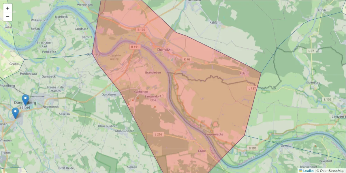Karte des Postleitzahlen Bereichs  und der umliegenden Postleitzahlen in Deutschland