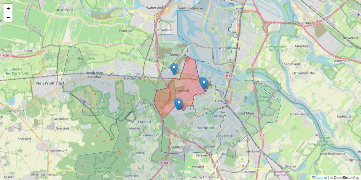 Karte des Postleitzahlen Bereichs  und der umliegenden Postleitzahlen in Deutschland