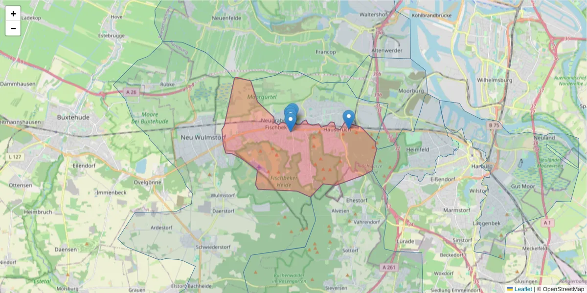Karte des Postleitzahlen Bereichs  und der umliegenden Postleitzahlen in Deutschland