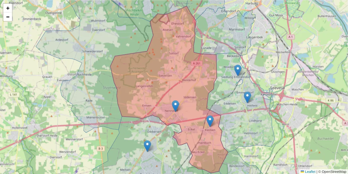Karte des Postleitzahlen Bereichs  und der umliegenden Postleitzahlen in Deutschland