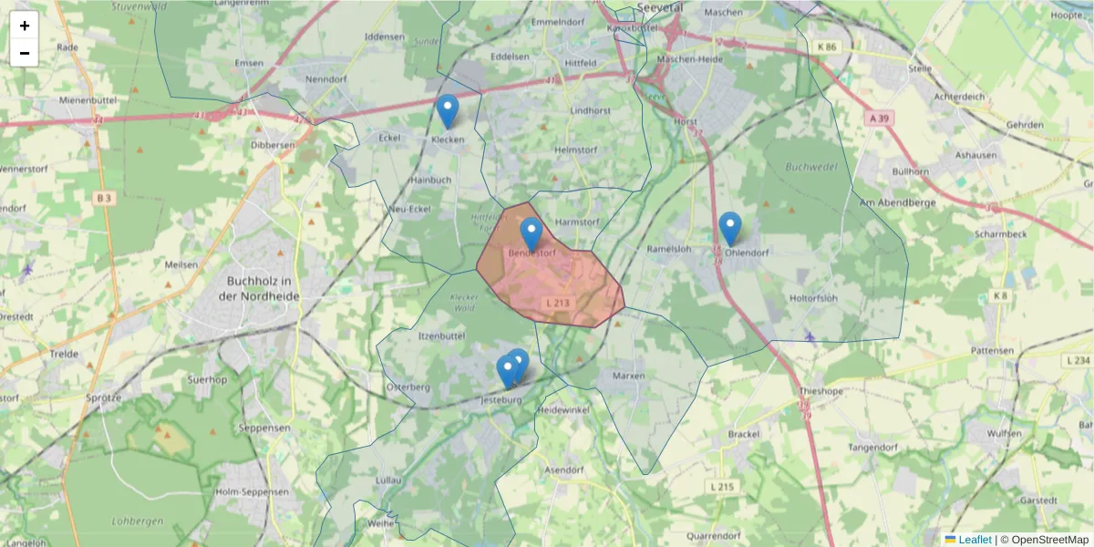 Karte des Postleitzahlen Bereichs  und der umliegenden Postleitzahlen in Deutschland