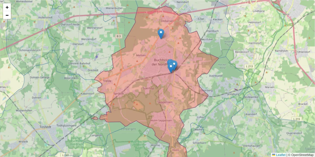 Karte des Postleitzahlen Bereichs  und der umliegenden Postleitzahlen in Deutschland
