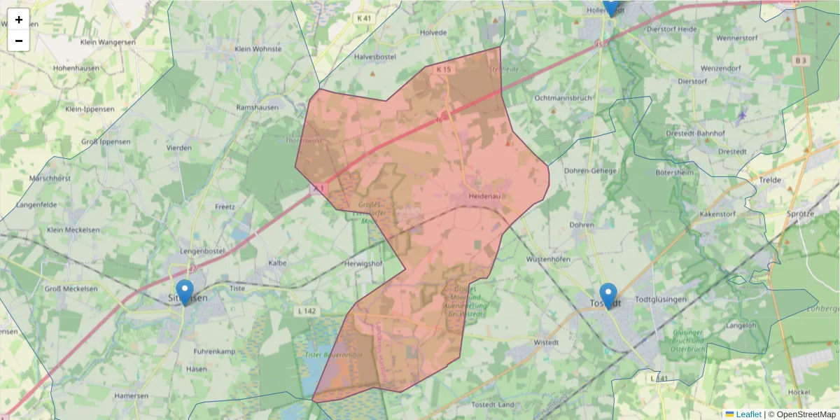 Karte des Postleitzahlen Bereichs  und der umliegenden Postleitzahlen in Deutschland