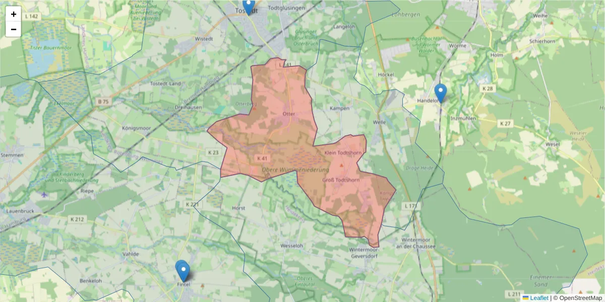 Karte des Postleitzahlen Bereichs  und der umliegenden Postleitzahlen in Deutschland