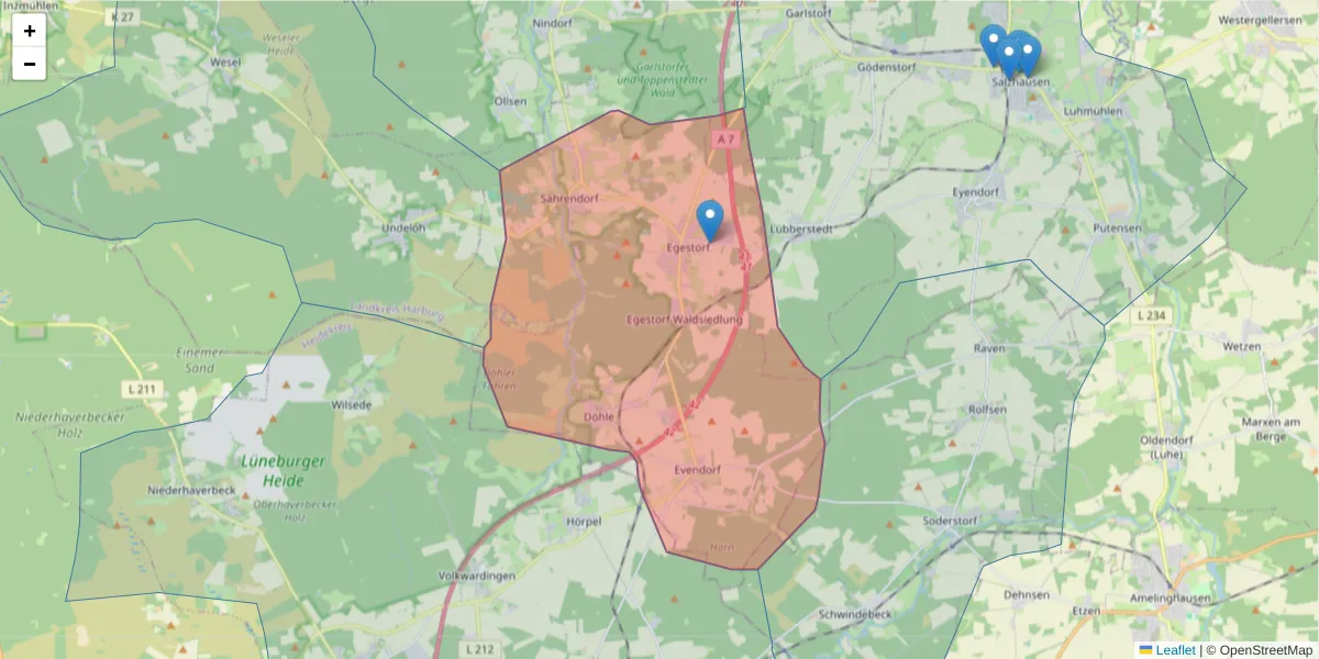 Karte des Postleitzahlen Bereichs  und der umliegenden Postleitzahlen in Deutschland