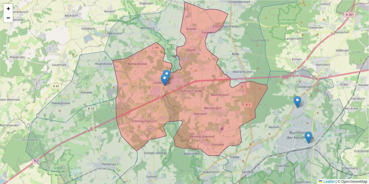 Karte des Postleitzahlen Bereichs  und der umliegenden Postleitzahlen in Deutschland