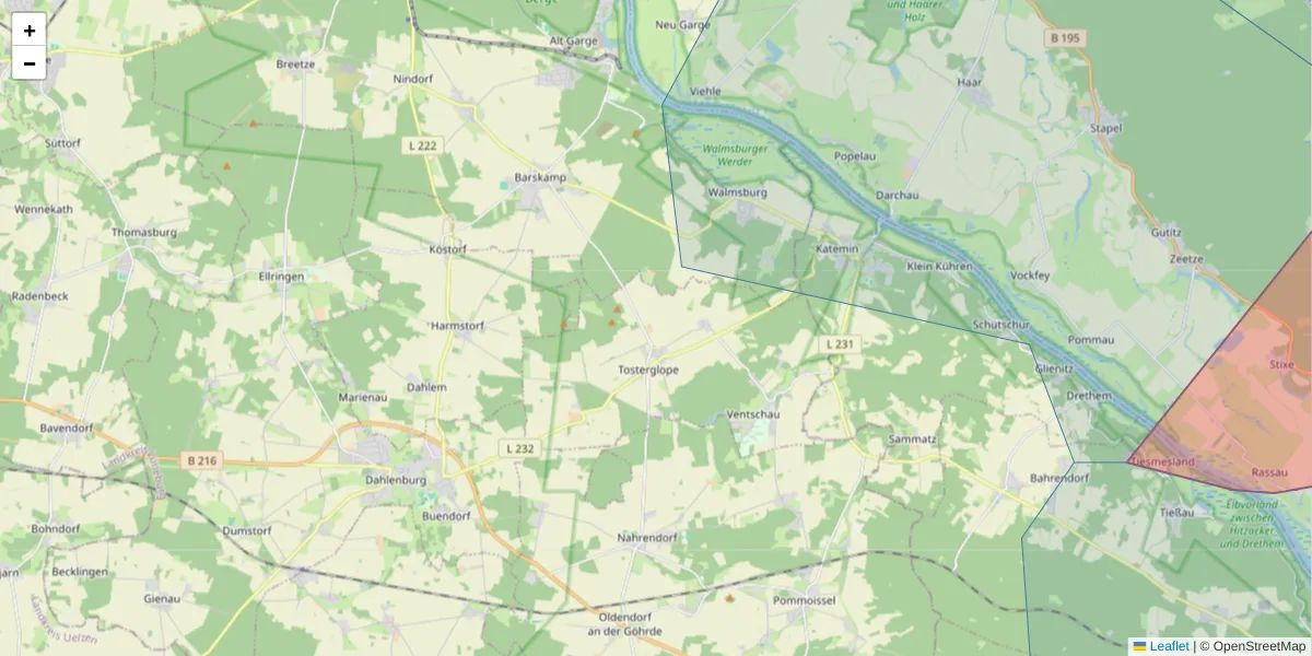 Karte des Postleitzahlen Bereichs  und der umliegenden Postleitzahlen in Deutschland