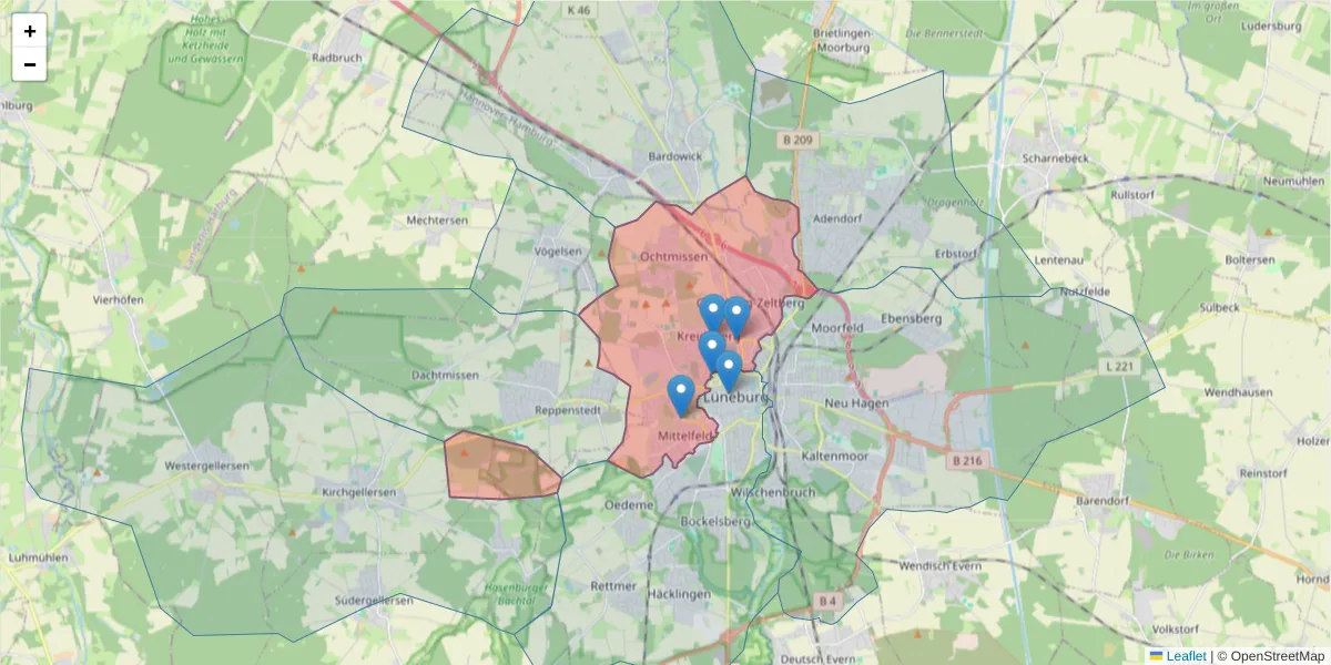 Karte des Postleitzahlen Bereichs  und der umliegenden Postleitzahlen in Deutschland