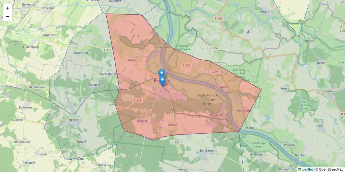 Karte des Postleitzahlen Bereichs  und der umliegenden Postleitzahlen in Deutschland