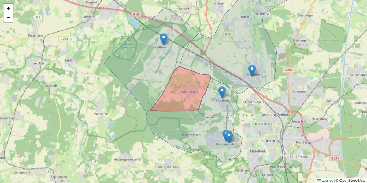 Karte des Postleitzahlen Bereichs  und der umliegenden Postleitzahlen in Deutschland